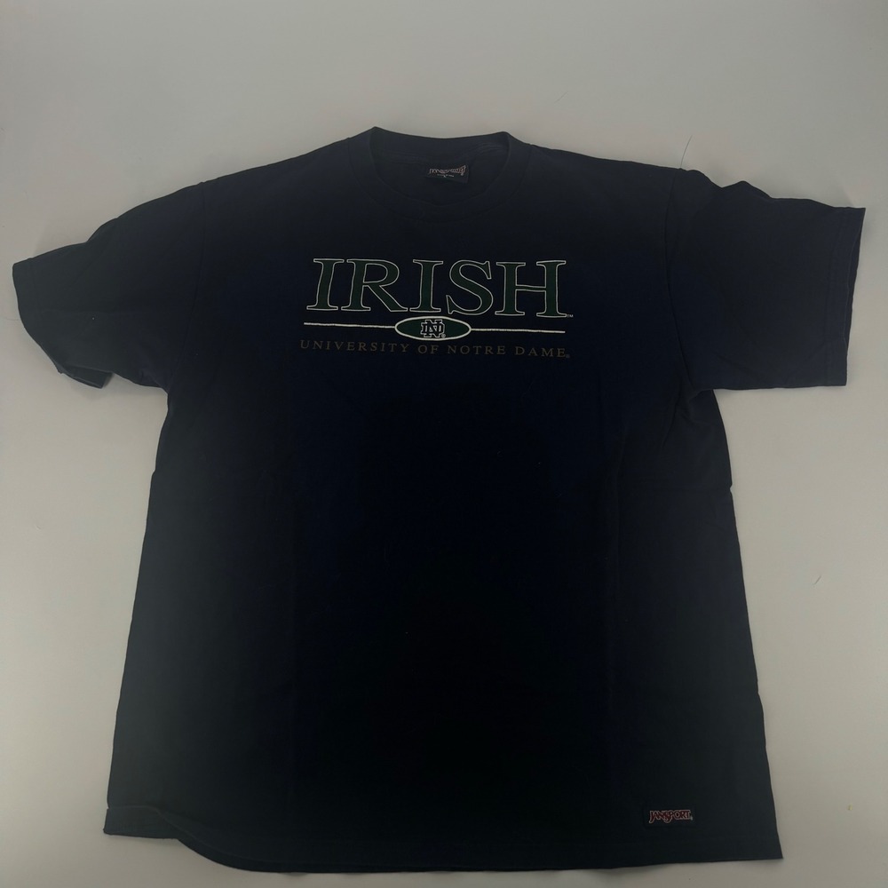 Vintage JanSport Notre Dame‎ Irish T Shirt Mens Large Navy Blue Made in USA ND